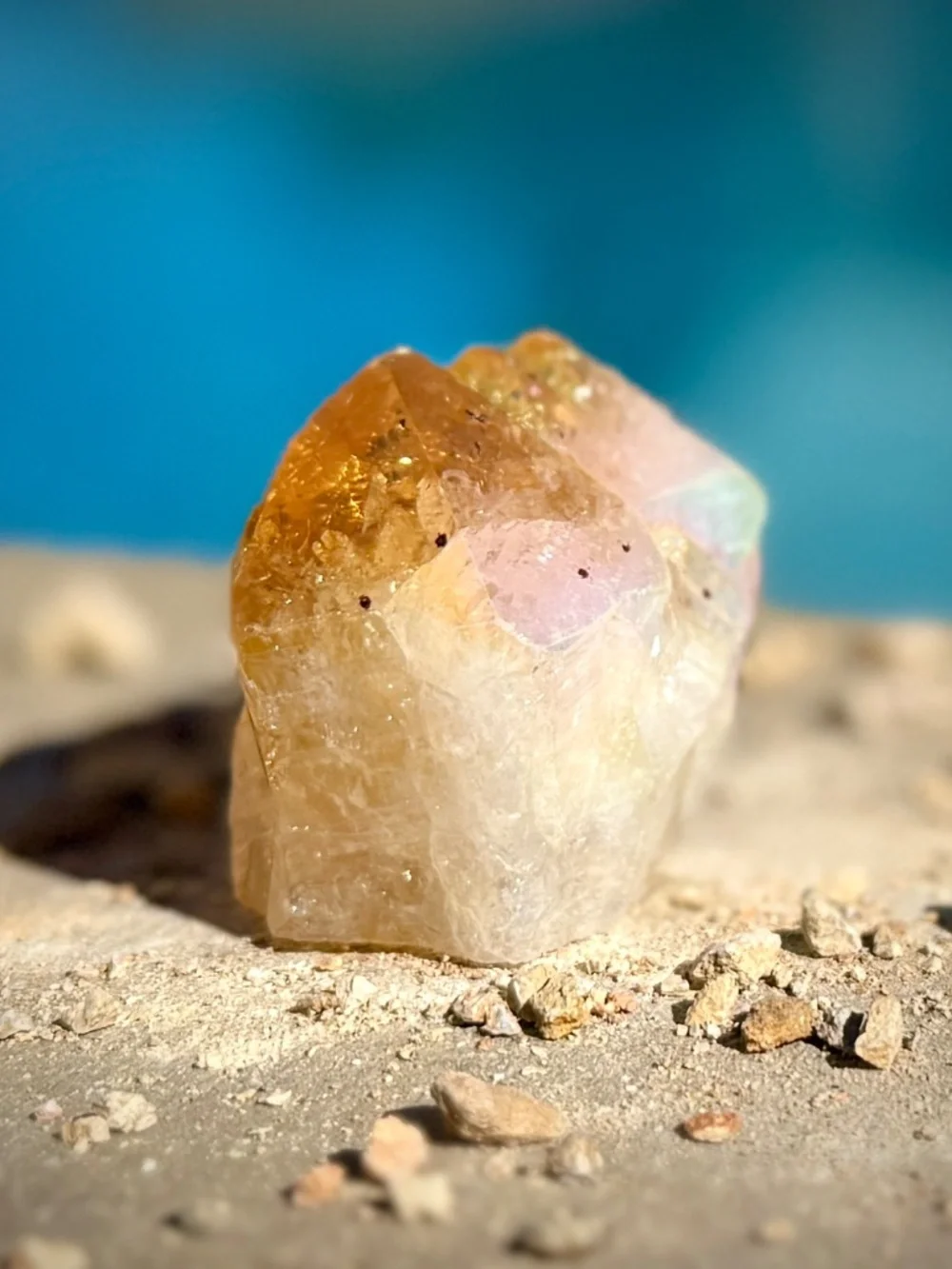 Angel Aura Citrine Crystal Point/Shimmer Amber Clear White Geometric Tower